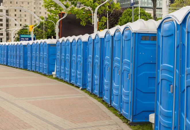 Seasonal porta potty units set up at a Northbrook, Illinois venue