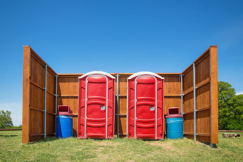 Short-term porta potty units staged for delivery in Northbrook, Illinois
